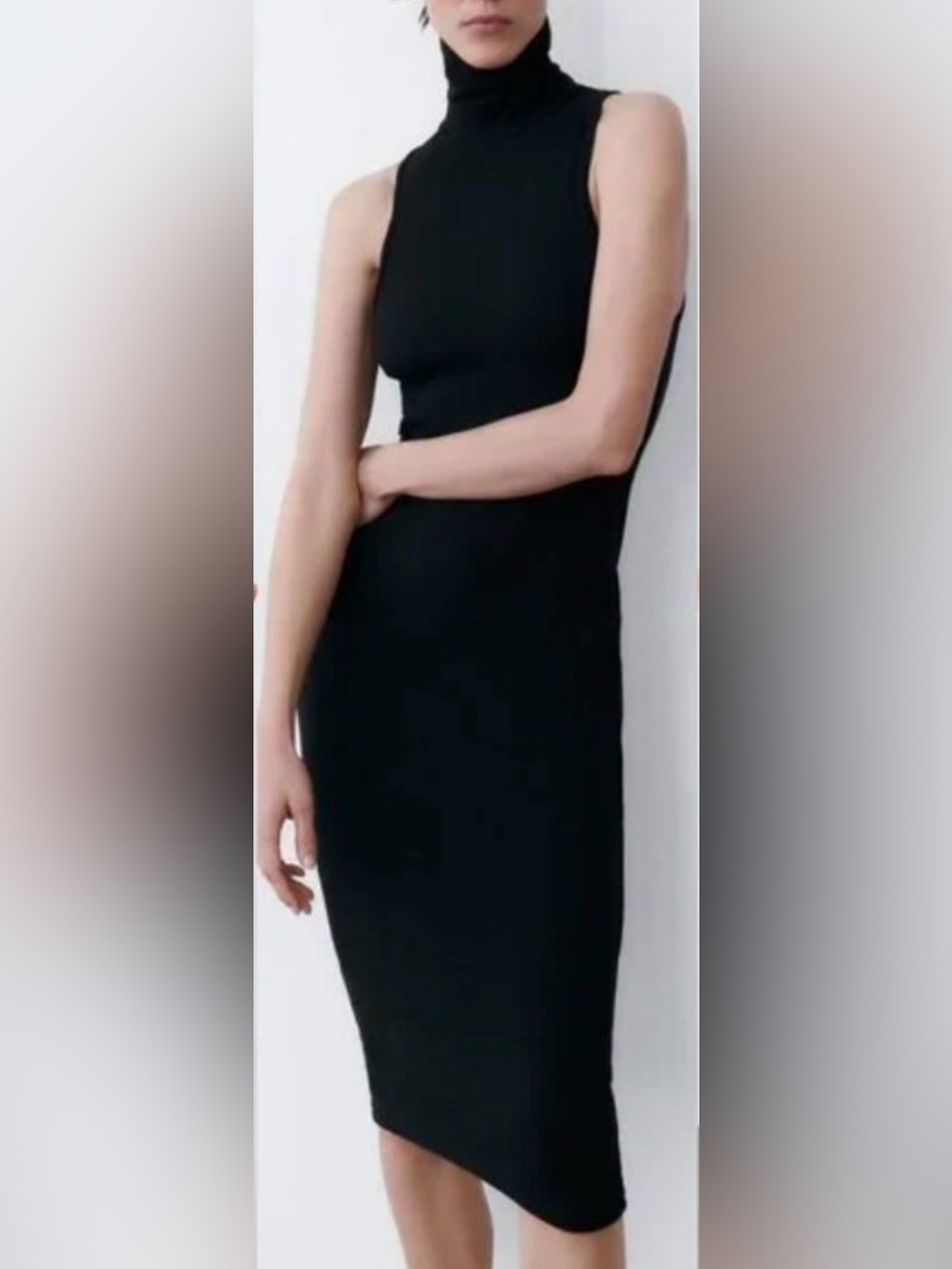 Zara Black Sleeveless Turtleneck Midi Dress